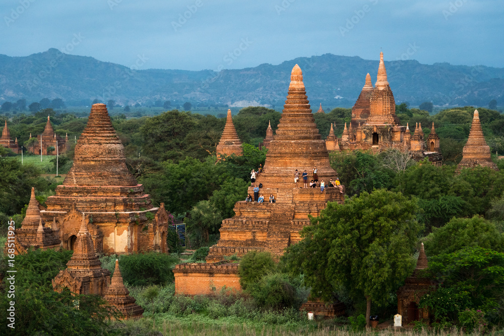 Pagodas and spires of the temples of the World Heritage site in the early morning light at Bagan, Maynmar