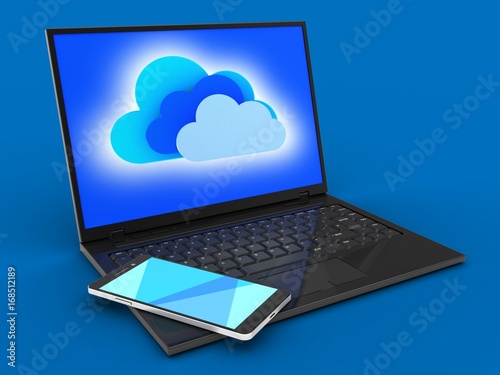 3d laptop computer and smartphone