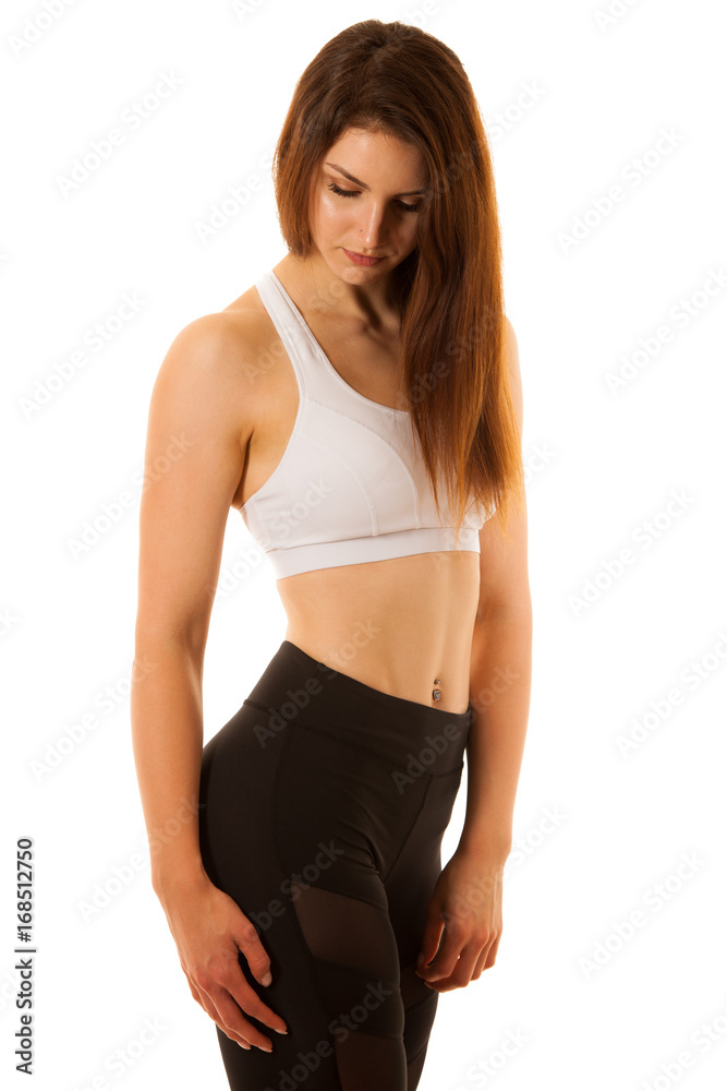 Active young sporty hispanic woman workout with dumbbells isolateda Active young sporty hispanic woman workout with dumbbells isolateda