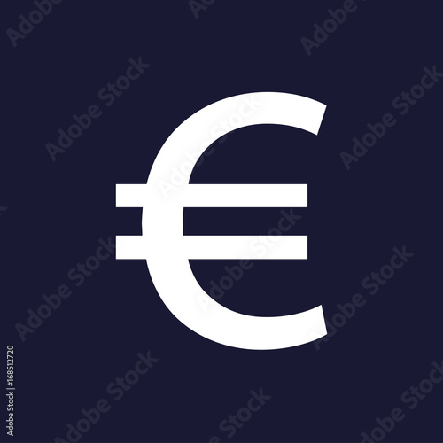 Vector image of the euro sign.  White vector icon on dark blue background.