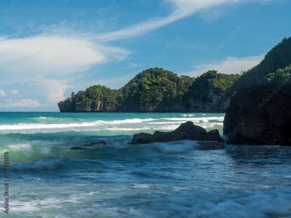 Fototapeta premium rock mountain beach in evening