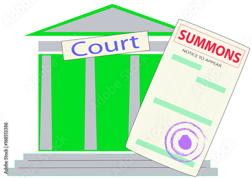 the form of the summons on the background of the courthouse