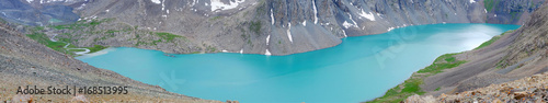 Panorama of a mountain blue lake