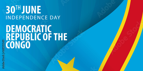 Independence day of Democratic Republic of the Congo. Flag and Patriotic Banner.