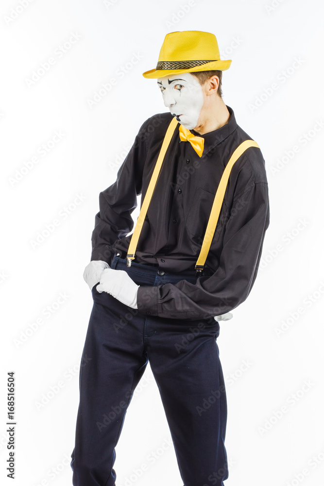 Portrait of a man, actor, pantomime, showing his empty pockets. Portrait of a man, actor, pantomime, showing his empty pockets.