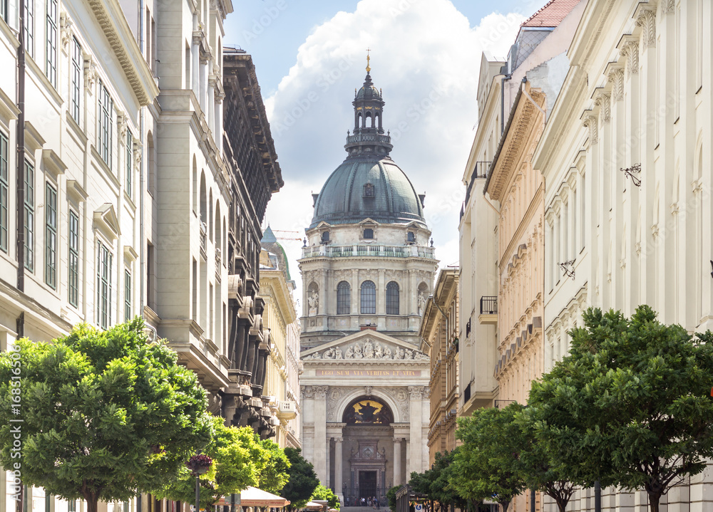 street with Basilica in Budapest