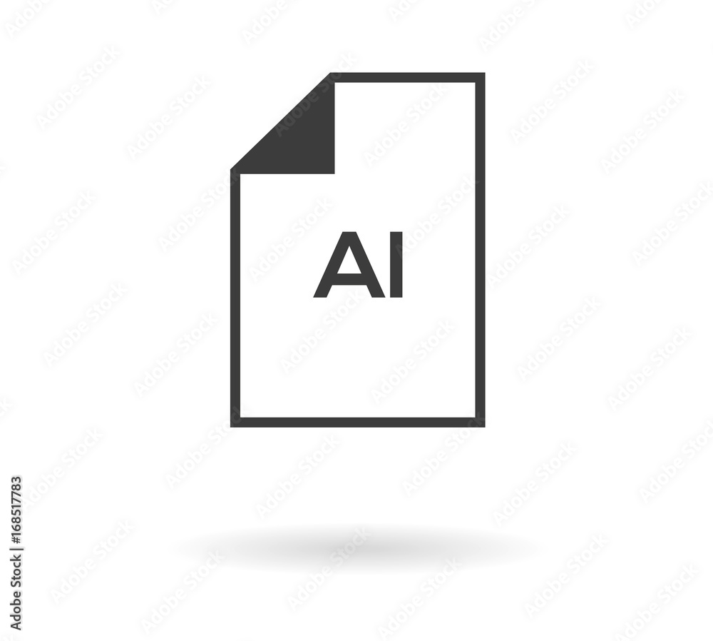 Simple greyscale icon with file and AI text inside - can be used as button for download or upload .ai file, isolated on white with shadow Simple greyscale icon with file and AI text inside - can be used as button for download or upload .ai file, isolated on white with shadow