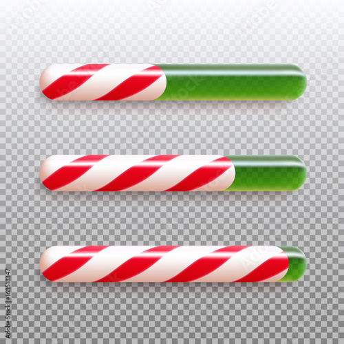 Set of realistic christmas candy cane progress bar. Vector illustration icon isolated.
