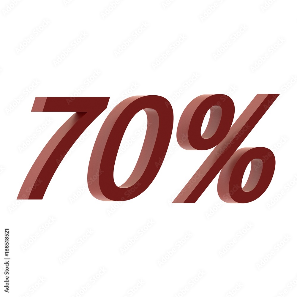3D render text 70 percent of red a white background