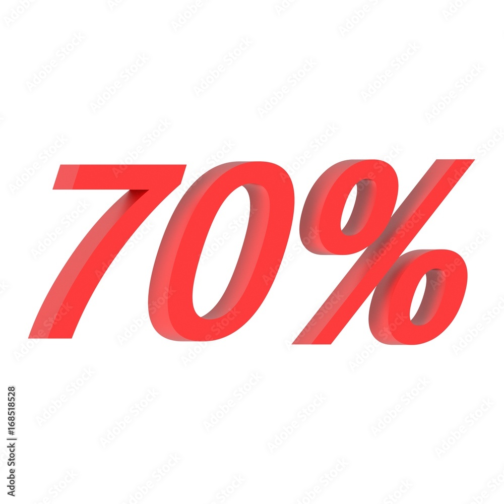 3D render text 70 percent of red a white background