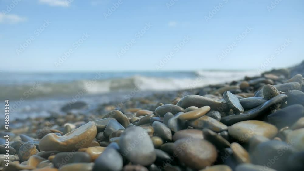 Pebble beach waves sea. Stone nature beach ocean the sea waves storm slow motion video Pebble beach waves sea. Stone nature beach ocean the sea waves storm slow motion video