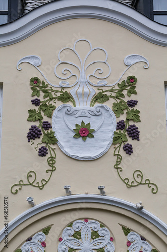 Architectural detail - decorative facade of  an Art Nouveau building in Alesund, Norway photo