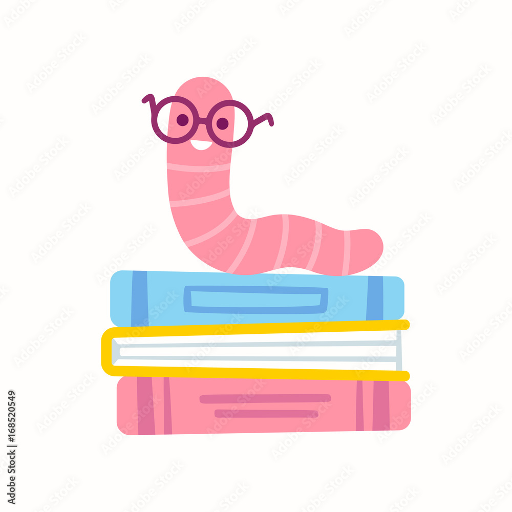 Bookworm cartoon illustration Stock Vector | Adobe Stock