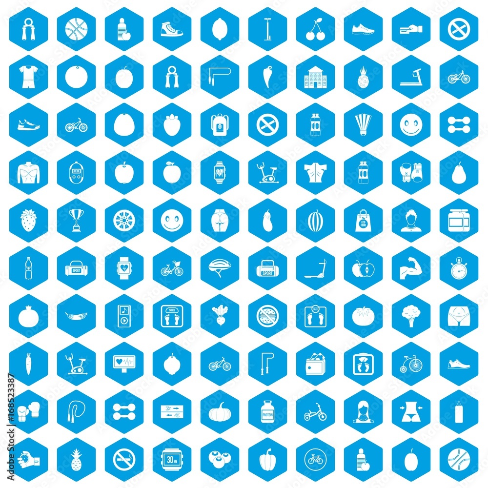 100 fitness icons set blue 100 fitness icons set blue