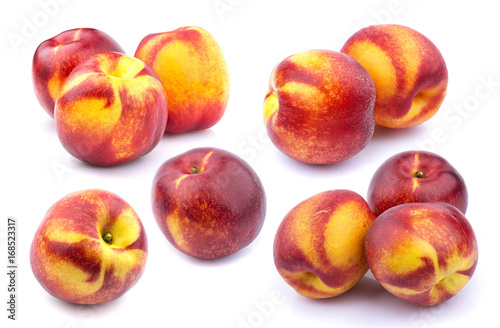 Collection of whole peach fruits isolated on white background