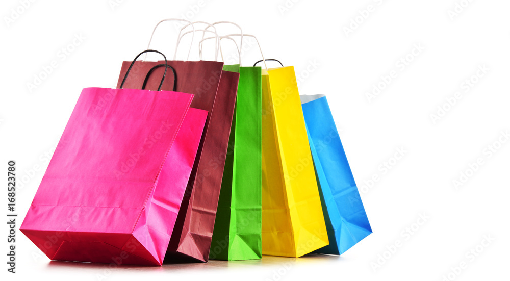 Composition with colorful paper shopping bags