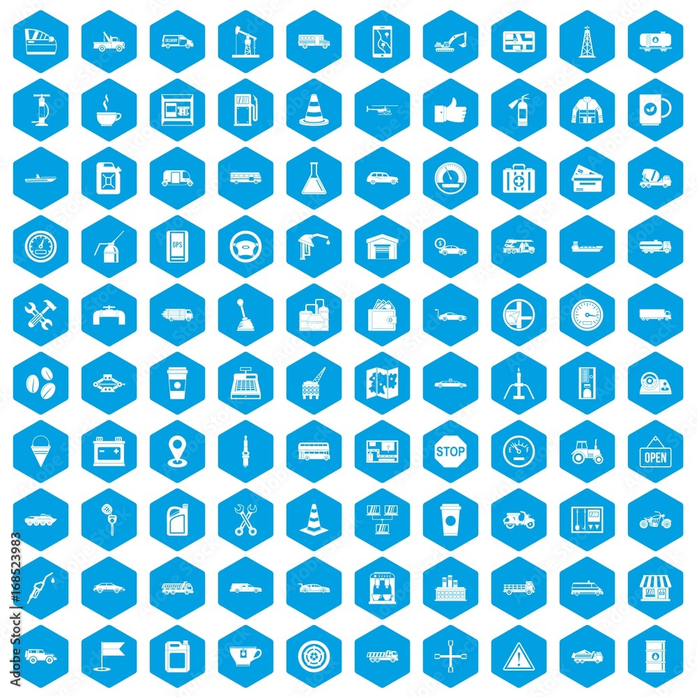 100 gas station icons set blue 100 gas station icons set blue