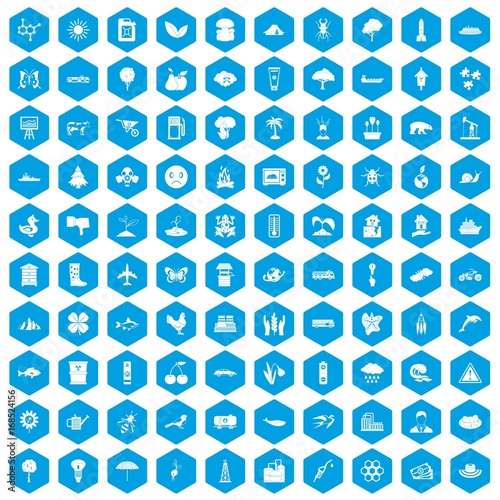 100 global warming icons set blue