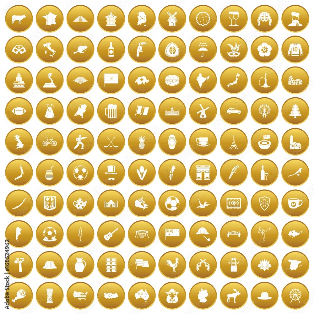100 map icons set gold