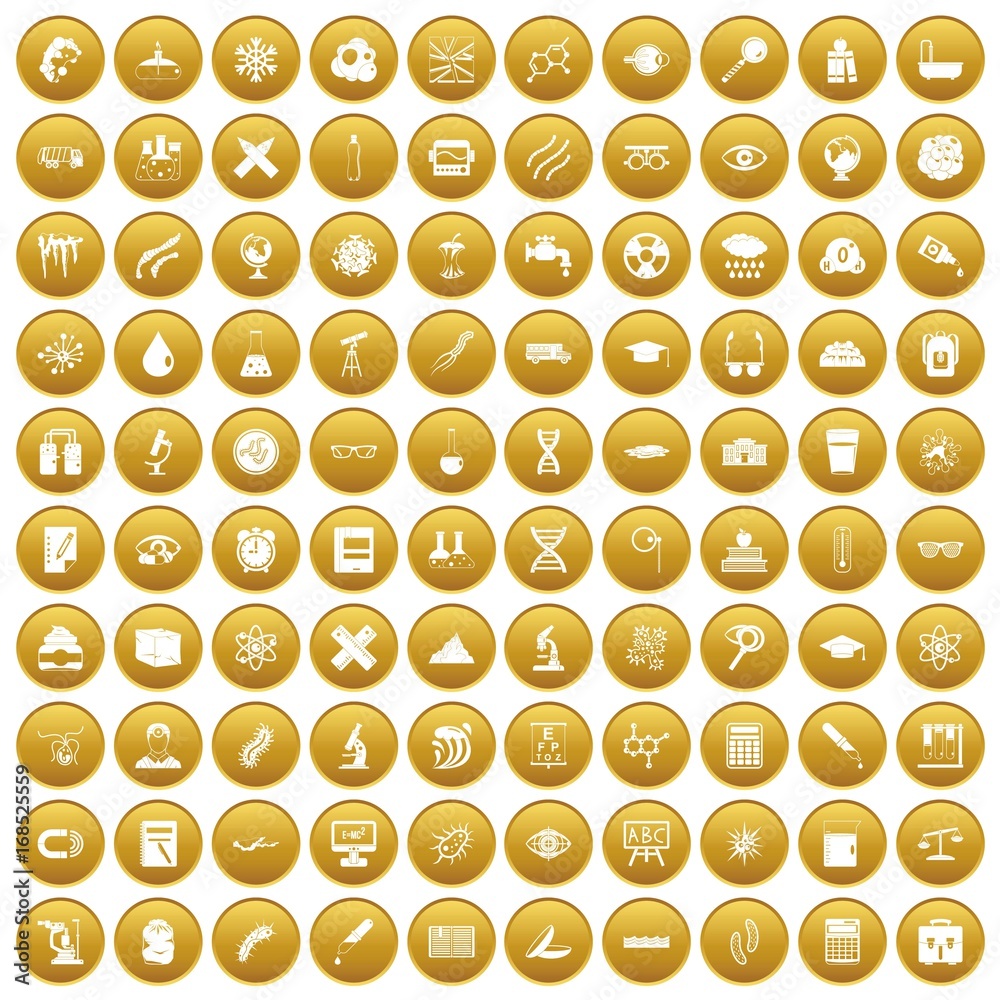 100 microscope icons set gold 100 microscope icons set gold
