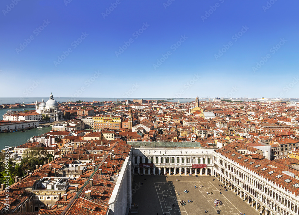 Panoramic view of Venice from the Campanile tower of St. Mark's Cathedral, Italy