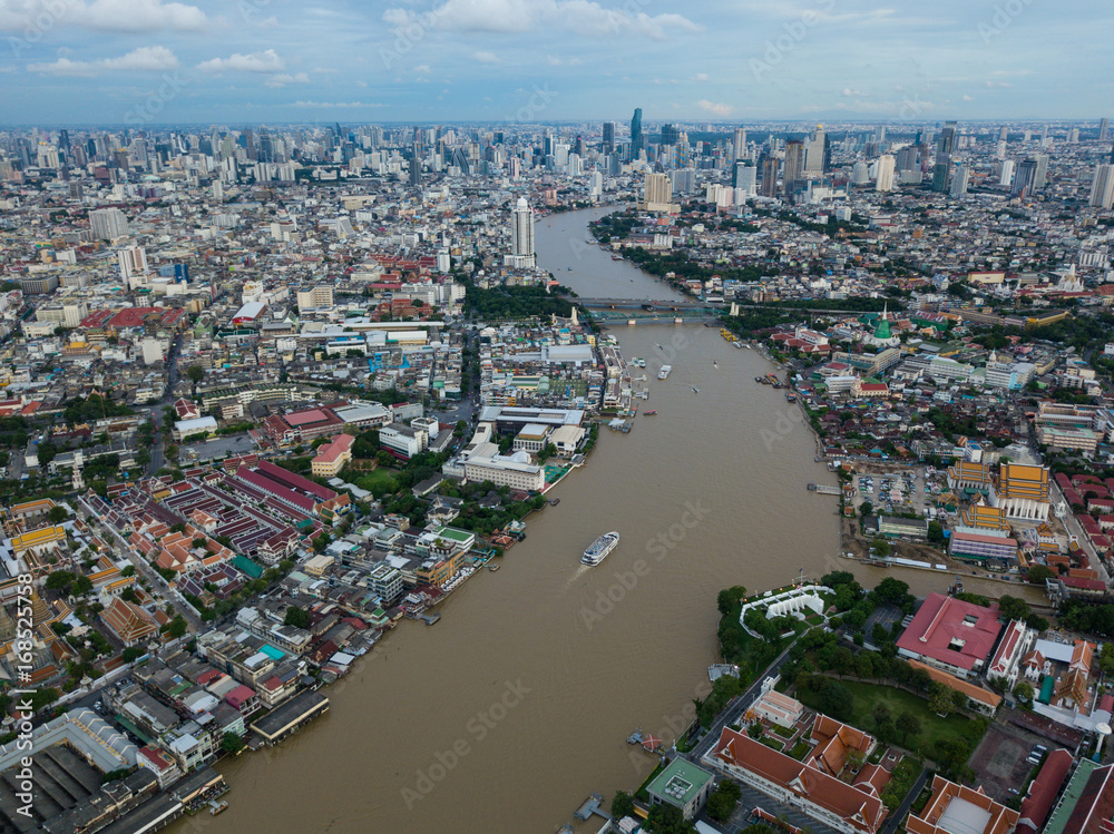 Aerial view of Chao Phraya river at Bangkok