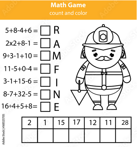 Words puzzle children educational game with mathematics equations. Counting and letters game. Learning numbers and vocabulary