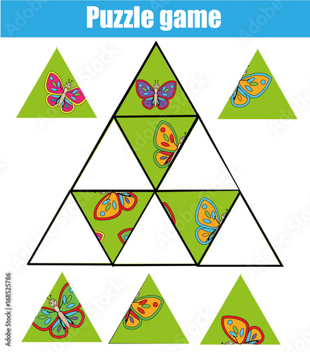 Puzzle kids activity. Matching children educational game. Match pieces and complete the picture.