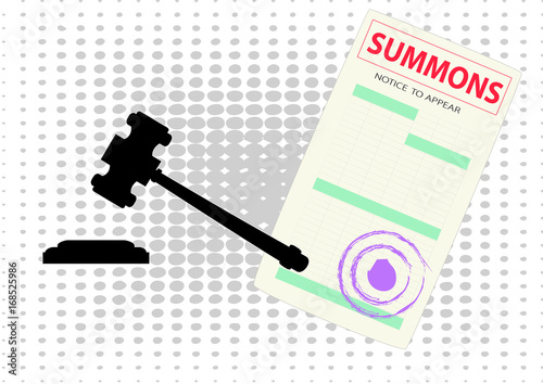 blank court summons and a court hammer black