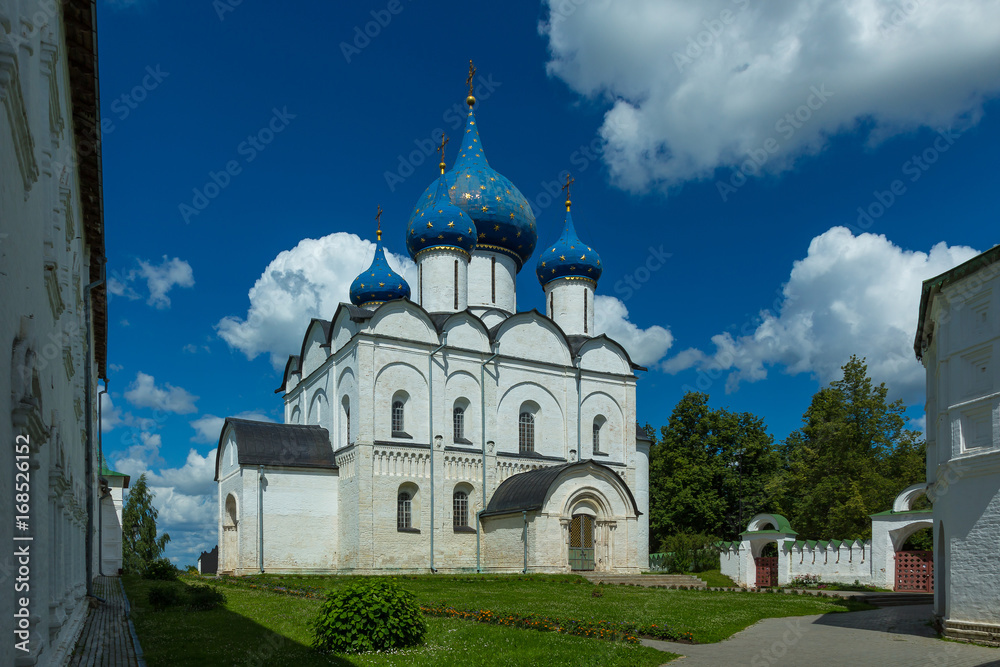 Suzdal, Russia. The white-stone Nativity Cathedral in Suzdal Kremlin.
