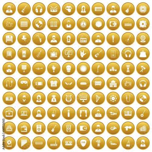 100 music icons set gold