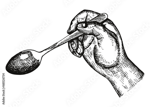 Spoon dining room in hand vector. Cutlery manual drawing. Sketch illustration
