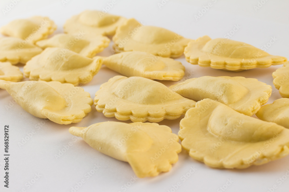 Fresh Ravioli Pasta. Half Moon Shape Fresh Ravioli Pasta. Half Moon Shape