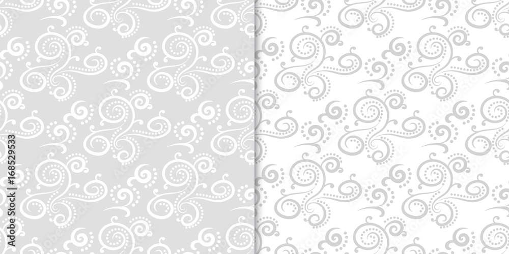 Gray set of floral ornamental seamless patterns
