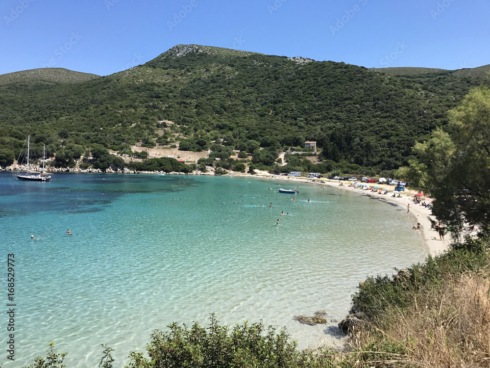 Turquoise sea in the bay of Atheras beach in Cephalonia or Kefalonia, Greece