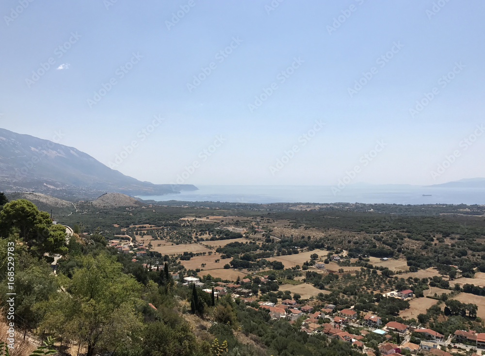 The aerial view of green countryside in Cephalonia or Kefalonia, Greece