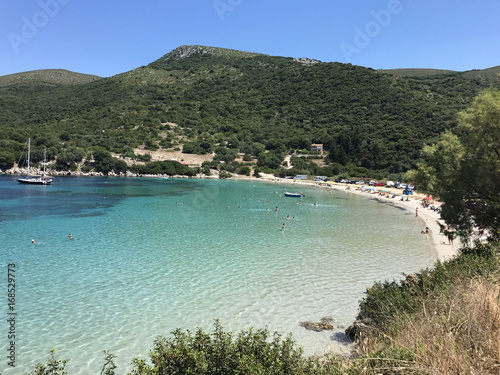Turquoise sea in the bay of Atheras beach in Cephalonia or Kefalonia, Greece