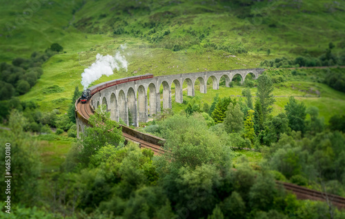Glenfinnan Railway Viaduct with the Jacobite steam, in Lochaber area of the Highlands of Scotland.