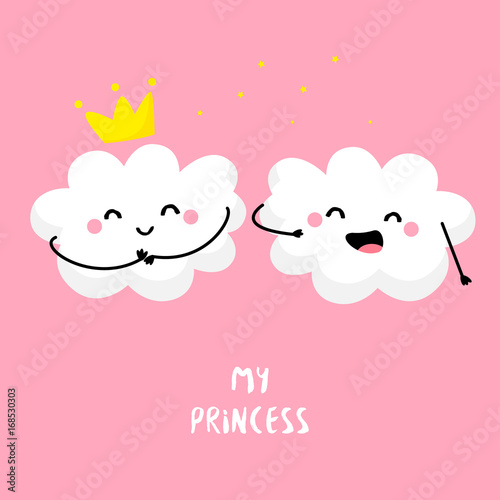 Cute cloud sings for cloud Princess. Flat style. Vector illustration.