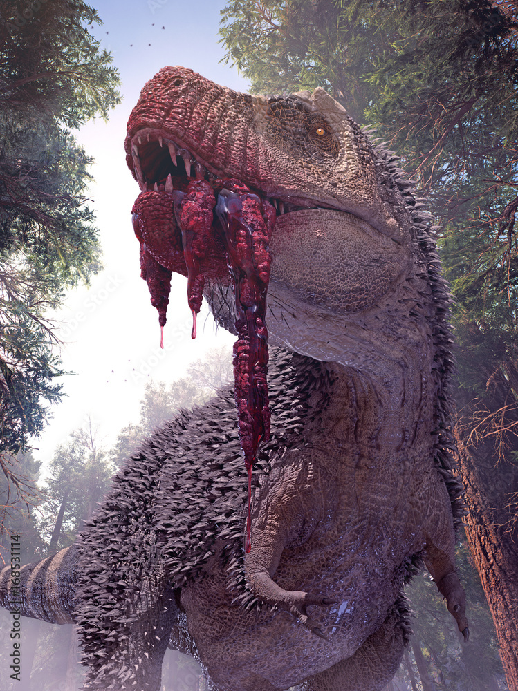 Тираннозавр как выглядел на самом деле A 3D rendering of Tyrannosaurus Rex feeding on a teared off piece of flesh from 