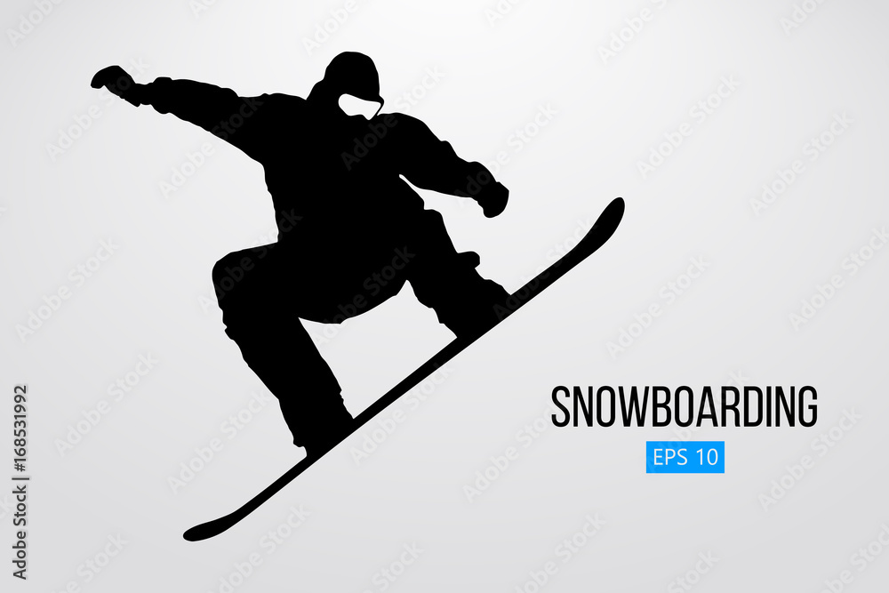Obraz premium Silhouette of a snowboarder jumping isolated. Vector illustration
