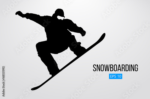 Silhouette of a snowboarder jumping isolated. Vector illustration