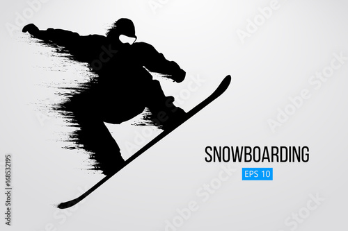 Silhouette of a snowboarder jumping isolated. Vector illustration