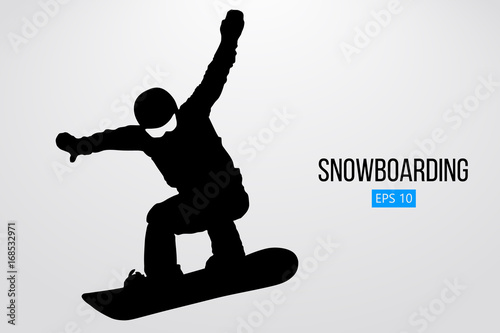 Silhouette of a snowboarder jumping isolated. Vector illustration