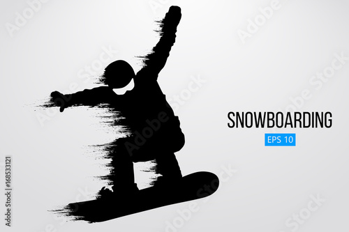 Silhouette of a snowboarder jumping isolated. Vector illustration