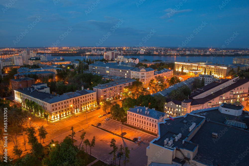 Fototapeta premium Evening summer cityscape from rooftop. Voronezh downtown