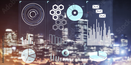 Financial consulting and analytics concept with infographs on sc