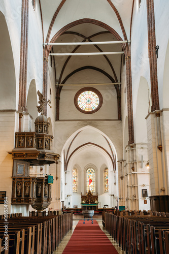 Riga, Latvia. Interior Of The Riga Dom Dome Cathedral. Church Pe