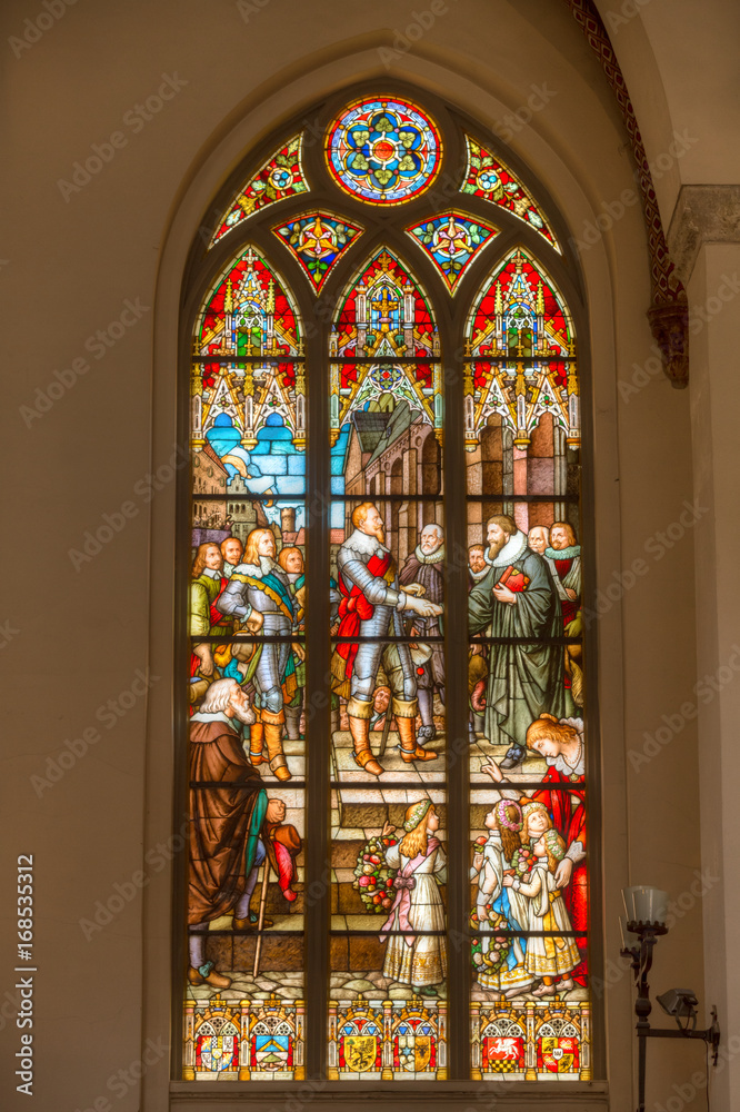 Obraz premium Riga, Latvia. Stained Glass Windows Of The Riga Dom Dome Cathedral