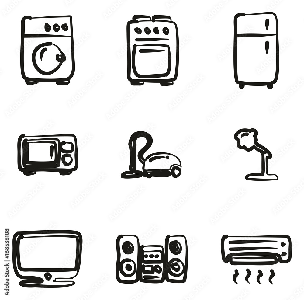 Household Appliances Icons Freehand Household Appliances Icons Freehand
